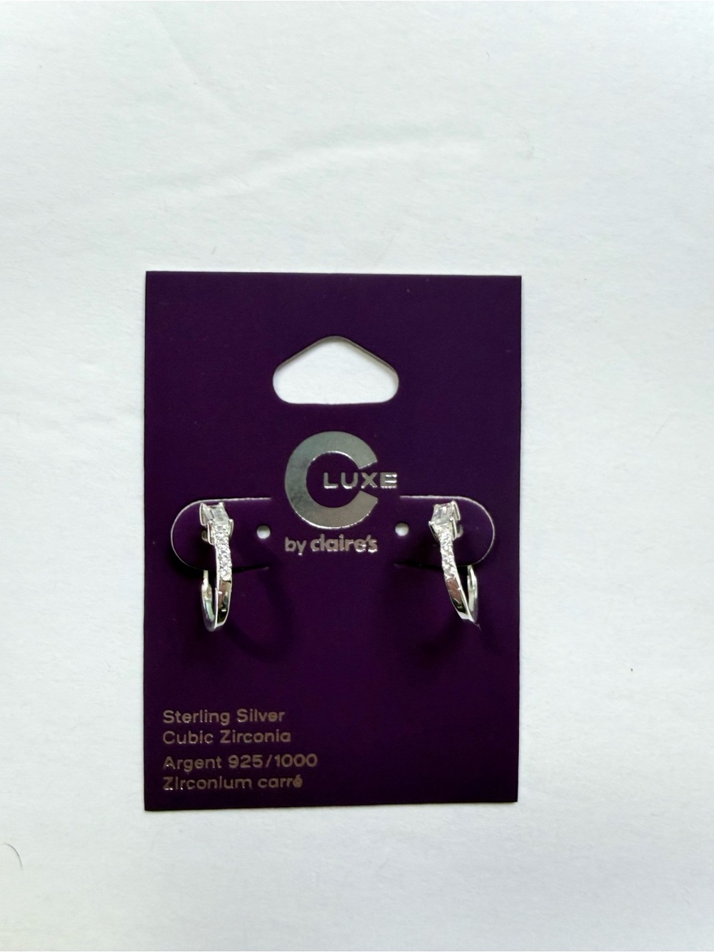Claire's Luxe Sterling Silver Cubic Zirconia Hoop Earrings - Silver
